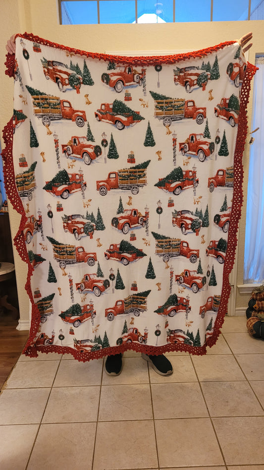 Holiday Farm House Truck Fleece Blanket